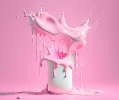 Pink milk splash or yoghurt from glass jar, photo