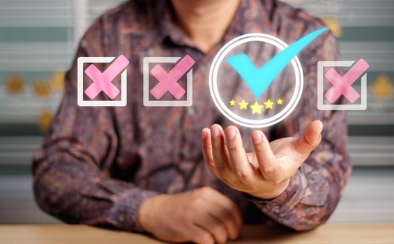 Customer Experience Concept, Best Excellent Services for Satisfaction present by Opened Hand of Client giving a Five Star Rating photo