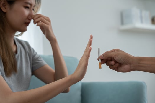 No smoking. Woman stop smoke, refuse, reject, break take cigarette, say no. quit smoking for health. world tobacco day. drugs, Lung Cancer, emphysema , Pulmonary disease, narcotic, nicotine effect photo