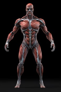 Anatomical human body with muscular and circulatory systems. photo