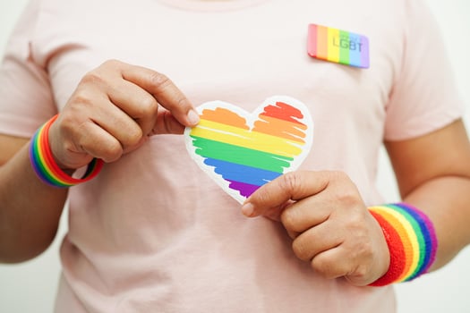 Asian woman with rainbow flag, LGBT symbol rights and gender equality, LGBT Pride Month in June. photo
