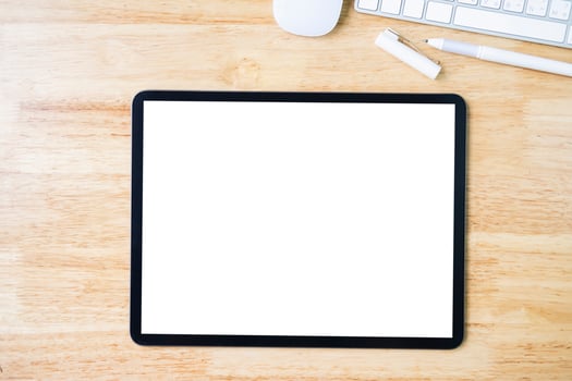 Digital tablet mockup on office working table photo