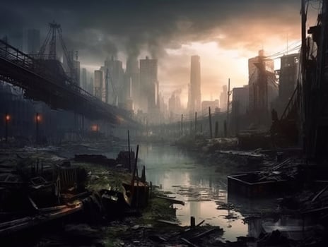 The ruins of the destroyed city. 3d rendering. photo