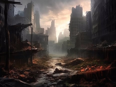 The ruins of the destroyed city. 3d rendering. photo
