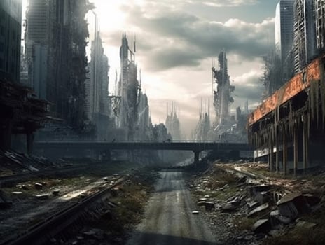 The ruins of the destroyed city. 3d rendering. photo