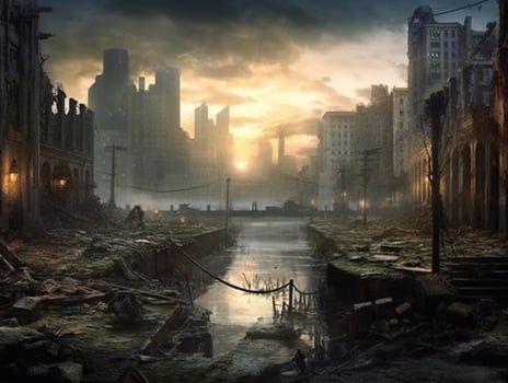 The ruins of the destroyed city. 3d rendering. photo