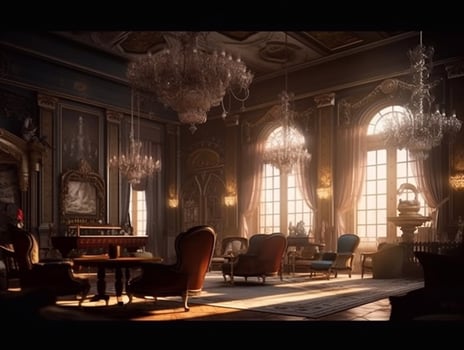 Luxury interior of the old castle for background. 3d rendering. photo