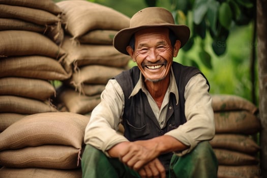 farmer on arabica coffee plantation , photo