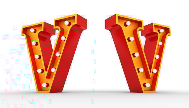 Red alphabet light bulb 3d rendering on white background photo