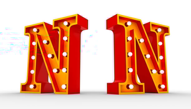 Red alphabet light bulb 3d rendering on white background photo