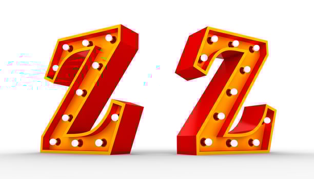 Red alphabet light bulb 3d rendering on white background photo