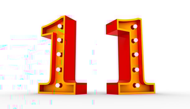 Red Number light bulb 3d rendering on white background photo