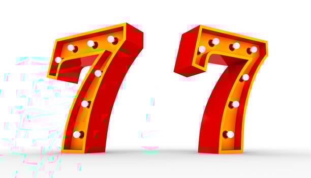 Red Number light bulb 3d rendering on white background photo