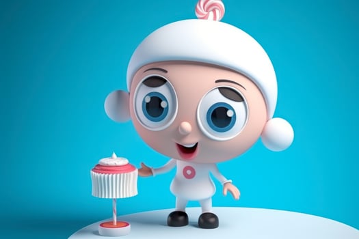 cartoon boy in a white suit on a blue background photo