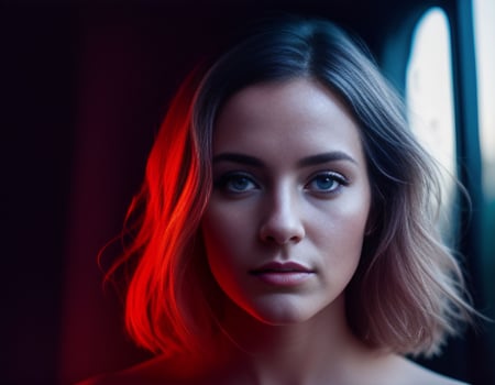 A beautiful blonde woman in creative lighting, photo