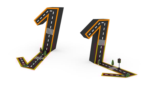 Number symbols of the Figures in the form of a road, white and yellow line markings photo