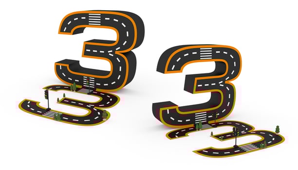 Number symbols of the Figures in the form of a road, white and yellow line markings photo