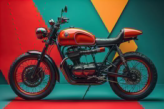 Classic custom motorcycle on red and green background. photo