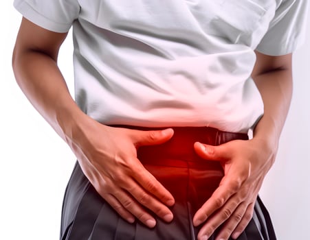 Man suffering lower abdominal pain. photo