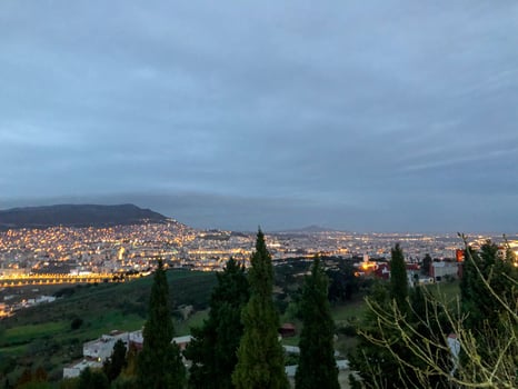 Foggy evening in a top view of the city photo