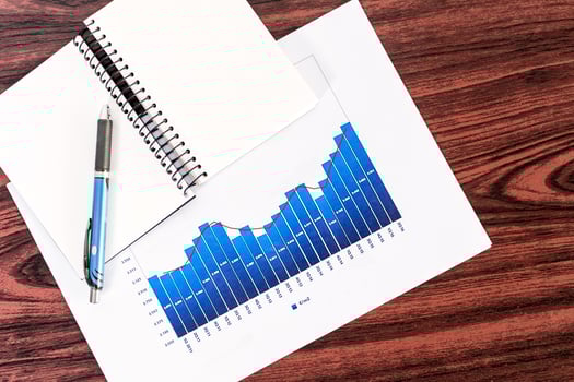 Statistical reports on wooden table. photo