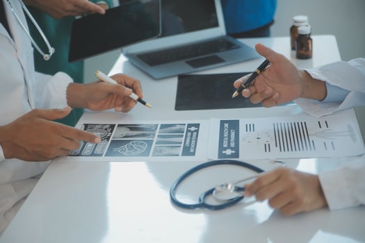 Communication during doctors meeting in hospital photo