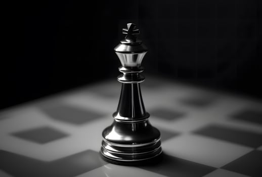 Black and white chess king on a chessboard. Selective focus. photo