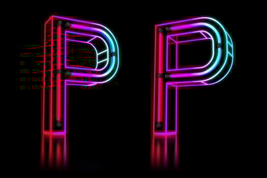 Glowing Colorful Neon Alphabet. 3d rendering illustration photo
