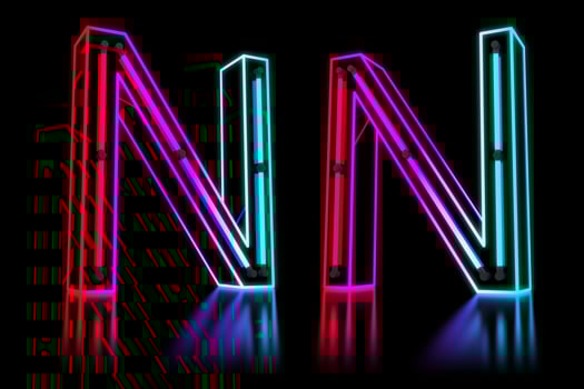 Glowing Colorful Neon Alphabet. 3d rendering illustration photo