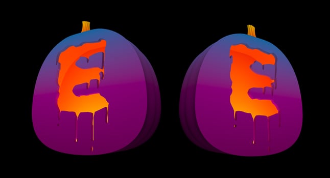 Halloween Pumpkins carved Alphabet glowing inside with clipping paths. photo