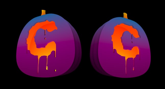 Halloween Pumpkins carved Alphabet glowing inside with clipping paths. photo