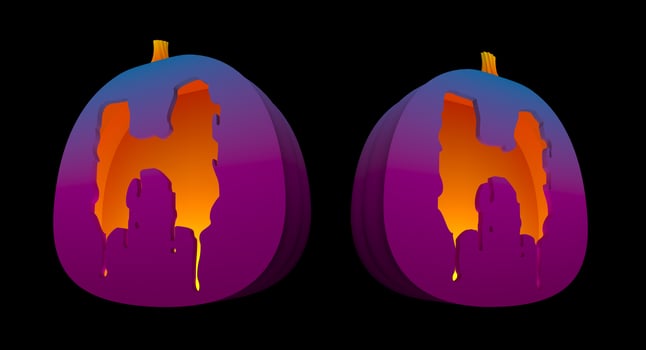 Halloween Pumpkins carved Alphabet glowing inside with clipping paths. photo