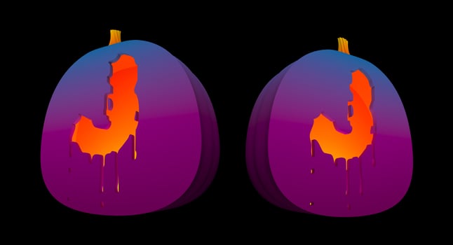 Halloween Pumpkins carved Alphabet glowing inside with clipping paths. photo