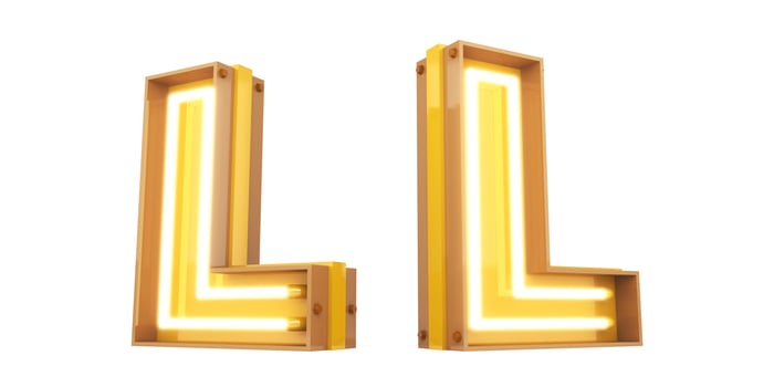 3d alphabet with neon light, 3drendering photo