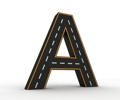 Alphabet symbols of the Figures in the form of a road with white and yellow line, 3d rendering photo