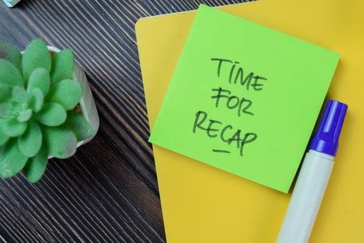 Concept of Time For Recap write on sticky notes isolated on Wooden Table. photo