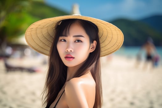 Portrait of an Asian Woman on Tropical Beach photo