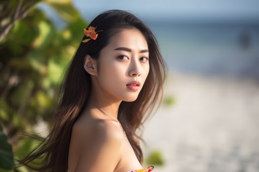 Portrait of an Asian Woman on Tropical Beach photo