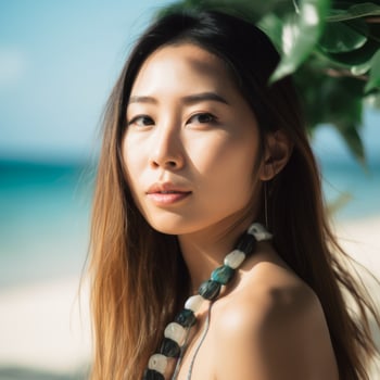 Portrait of an Asian Woman on Tropical Beach photo