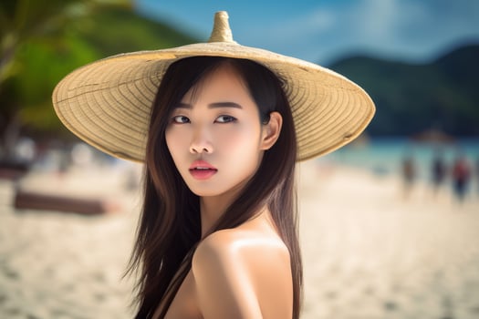 Portrait of an Asian Woman on Tropical Beach photo
