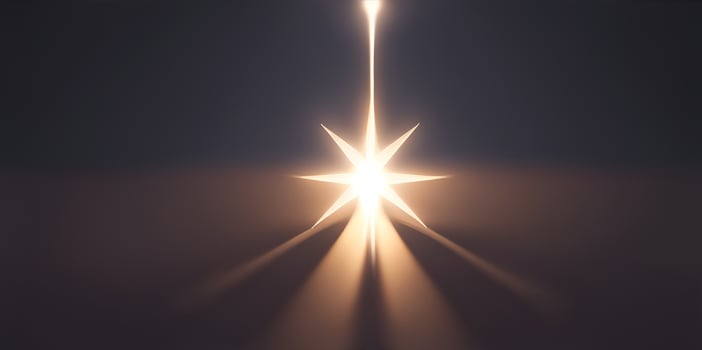 A single star receiving light from above. One standing star. Shallow depth of field. photo