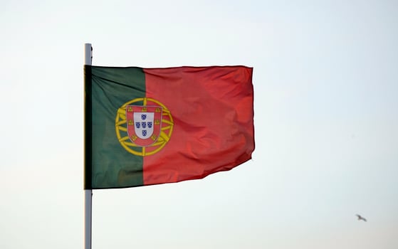Portuguese flag waving in the wind against a clear sky photo