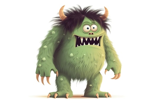 Funny green cartoon monster on white background. Scary creature. Cute Halloween character. . photo