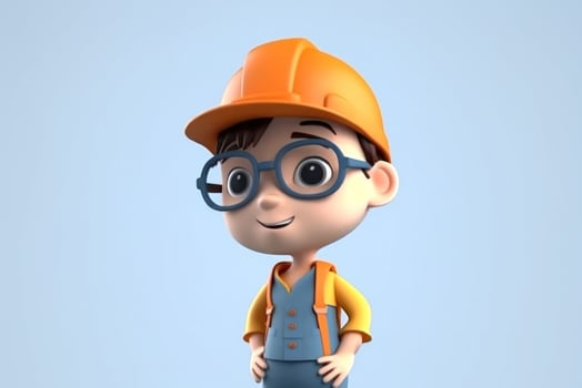 3D cartoon cute civil engineer kid. photo