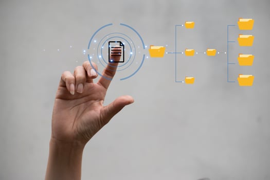 Document Management System, online documentation database and process automation to efficiently manage files, knowledge and documentation in enterprise with ERP. Corporate business technology. photo