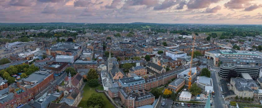 Aerial view over the city of Oxford with Oxford University. photo