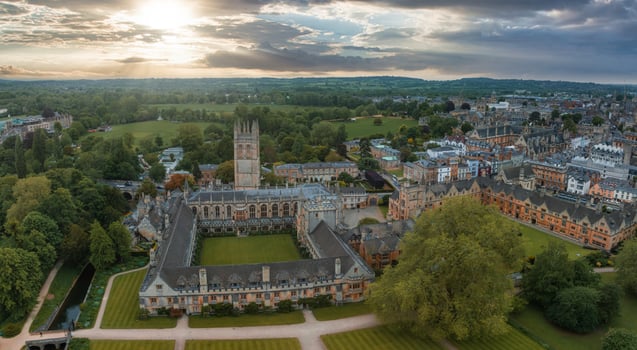 Aerial view over the city of Oxford with Merton College. photo