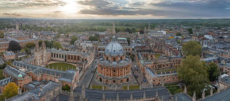 Aerial view over the city of Oxford with Oxford University. photo