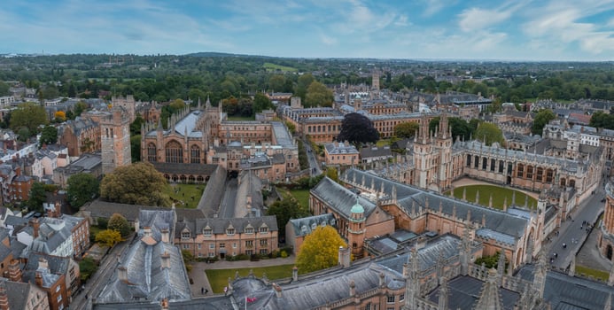 Aerial view over the city of Oxford with Oxford University. photo