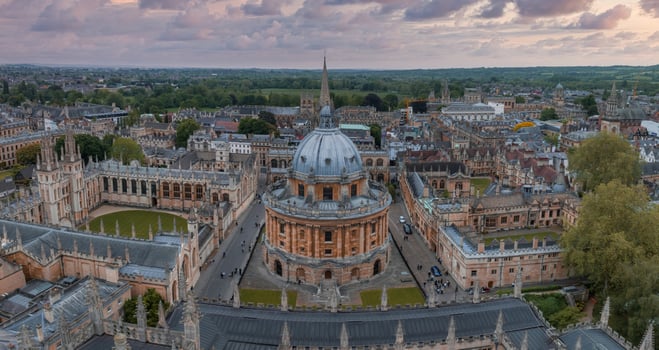 Aerial view over the city of Oxford with Oxford University. photo
